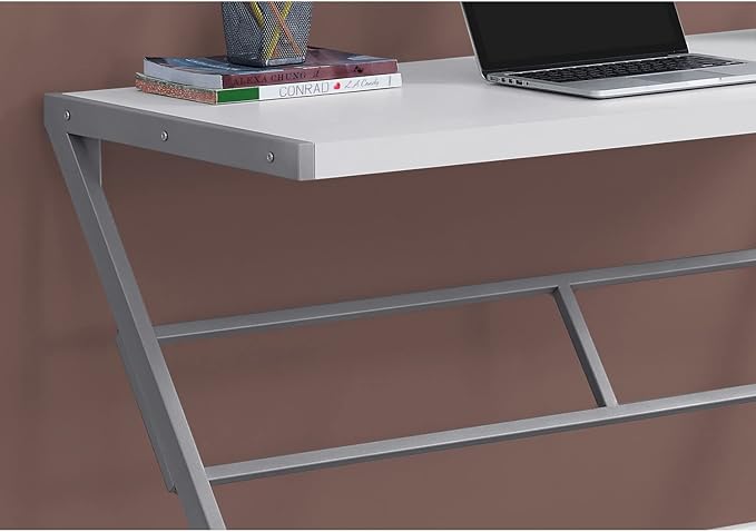 Monarch Specialties Simple Modern Study Laptop Table for Home & Office Computer Desk-Z-Shaped Metal Leg, 48" L, White - LeafyLoom
