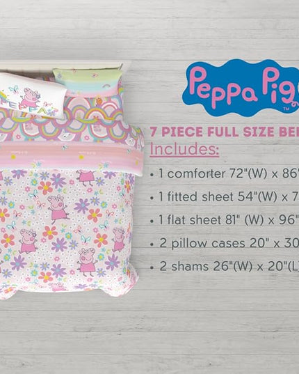 Franco Peppa Pig Kids Bedding Super Soft Comforter and Sheet Set with Sham, 7 Piece Full Size, (Officially Licensed Product) - LeafyLoom