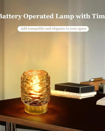 Battery Operated Lamp with Timer,Glass Cordless Lamps with LED Bulb,Decorative Lights for Living Room Bedroom Tabletop Entryway Centerpiece Gift (Brown) - LeafyLoom
