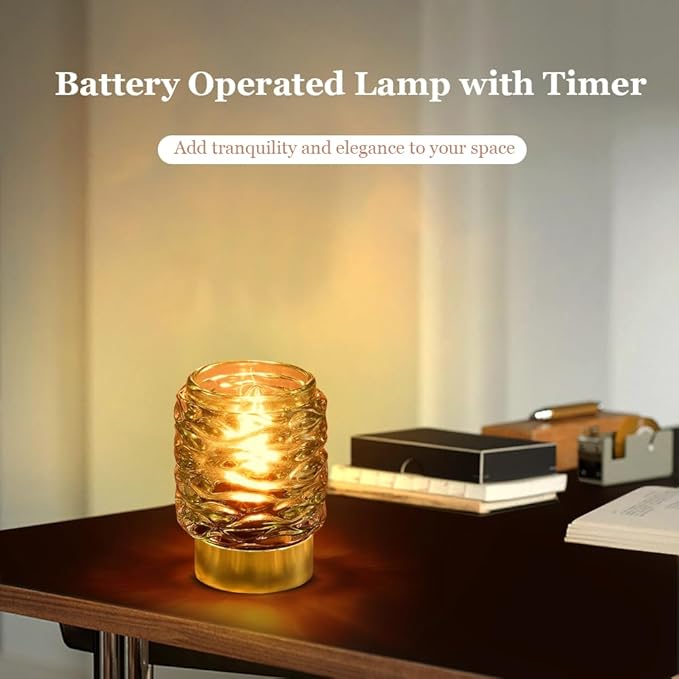 Battery Operated Lamp with Timer,Glass Cordless Lamps with LED Bulb,Decorative Lights for Living Room Bedroom Tabletop Entryway Centerpiece Gift (Brown) - LeafyLoom