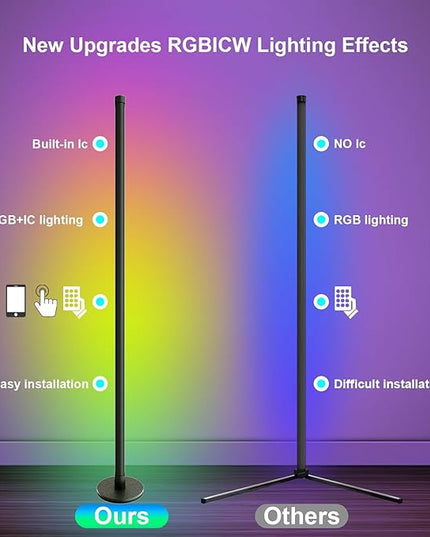 Led Floor Lamp,RGB Corner Lamp with App and Remote Control,Smart Modern Floor Lamp with 16 Million DIY Colors,DIY Modes and Music Sync,Standing Lamp for Bedroom,Living Room - LeafyLoom