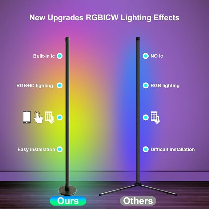 Led Floor Lamp,RGB Corner Lamp with App and Remote Control,Smart Modern Floor Lamp with 16 Million DIY Colors,DIY Modes and Music Sync,Standing Lamp for Bedroom,Living Room - LeafyLoom