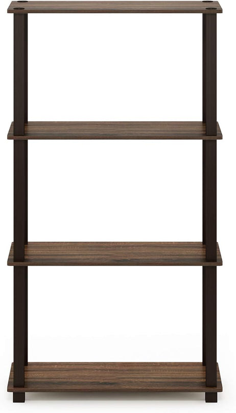 Furinno Turn-N-Tube 4-Tier Multipurpose Shelf Display Rack, Square Tube, Walnut/Brown - LeafyLoom
