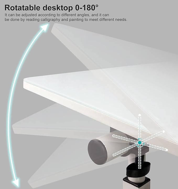 Adjustable Height Standing Desk, Writable Tempered Glass Desktop with Eraser, 360° Flip, Wheels – Ideal for Small Spaces and Home Offices, 31 in, White(Adjustable Height: 32-47 in) - LeafyLoom