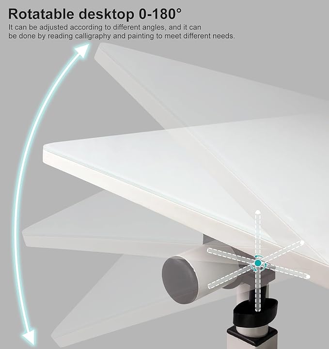 Adjustable Height Standing Desk, Writable Tempered Glass Desktop with Eraser, 360° Flip, Wheels – Ideal for Small Spaces and Home Offices, 24 in, White(Adjustable Height: 32-47 in) - LeafyLoom
