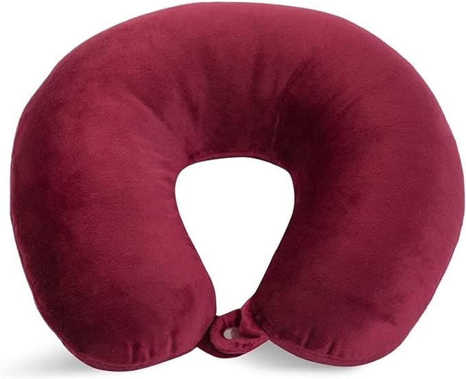 Adult Cozy Soft Microfiber Neck Pillow, Compact, Perfect for Plane or Car Travel, Burgundy - LeafyLoom