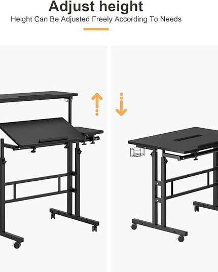 SDHYL 31.5 inches Movable Laptop Desk with Mouse Board Adjustable Height and Angle Anti-Slip Workstation Home Office Desk with Tablet Slot Portable Student Desk, Black - LeafyLoom