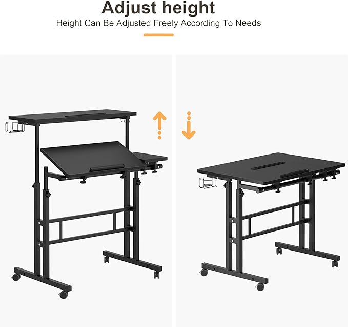 SDHYL 31.5 inches Movable Laptop Desk with Mouse Board Adjustable Height and Angle Anti-Slip Workstation Home Office Desk with Tablet Slot Portable Student Desk, Black - LeafyLoom