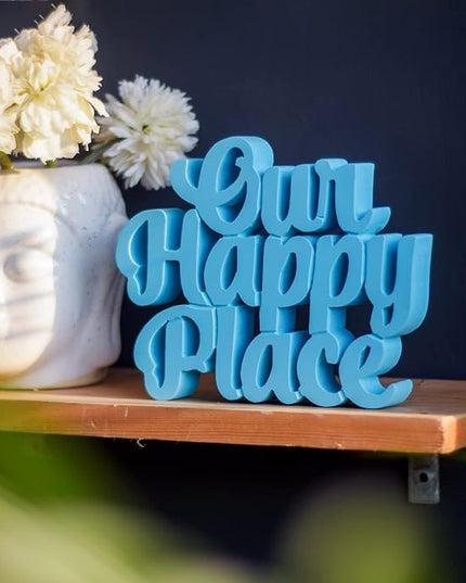 NUKKAD TALES Our Happy Place – Blue, Aesthetic Table Decor for Home or Office, Desk or Shelf. Quirky Room Decoration showpiece, Ideal for Birthday Gift, Corporate Gift, and Inspiring Wall Decor - LeafyLoom