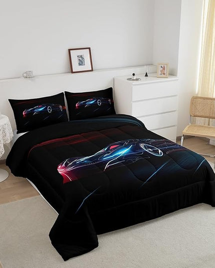 Feelyou Red Blue Race Car Bedding Set King Size for Kids Boys Extreme Sport Games Comforter Set Teens Toddler Fast and Furious Duvet Set Cool Modern Quilt Set 3Pcs - LeafyLoom