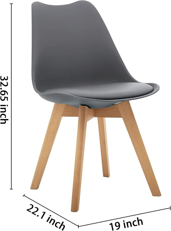CangLong Mid Century Modern Side Wood Legs Dining-Chairs, Pack of 1, Grey, (KU-191367) - LeafyLoom