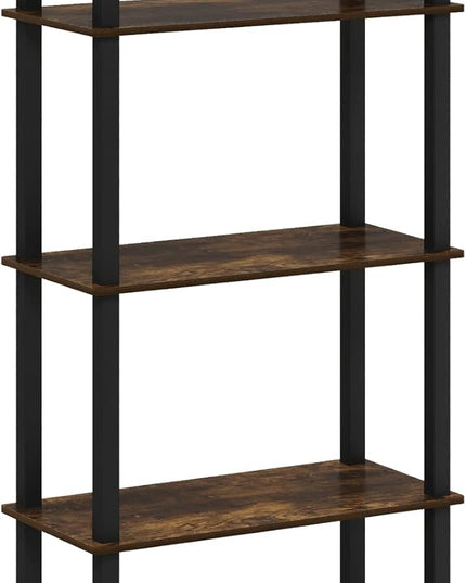Furinno Turn-S-Tube 5-Tier Multipurpose Shelf Display Rack with Square Tubes, Amber Pine/Black - LeafyLoom