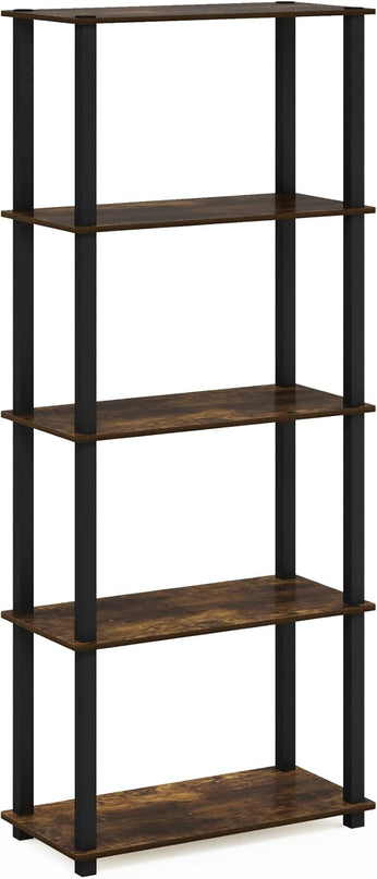 Furinno Turn-S-Tube 5-Tier Multipurpose Shelf Display Rack with Square Tubes, Amber Pine/Black - LeafyLoom