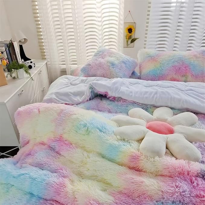 Faux Fur Kids Girls Cow Print Comforter Sets Twin/Full - 3PC Bed Set Warm Comfortable Soft Plush Flannel Velvet Fluffy Fuzzy Bedding（Comforter x 1 Pillowcases x 2） - LeafyLoom