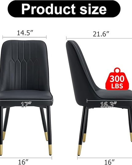Modern Set of 4, Faux Leather Dining PU Upholstered Black Kitchen Chair Golden Metal Legs for Home Living Room, Restaurant, 4 Piece - LeafyLoom