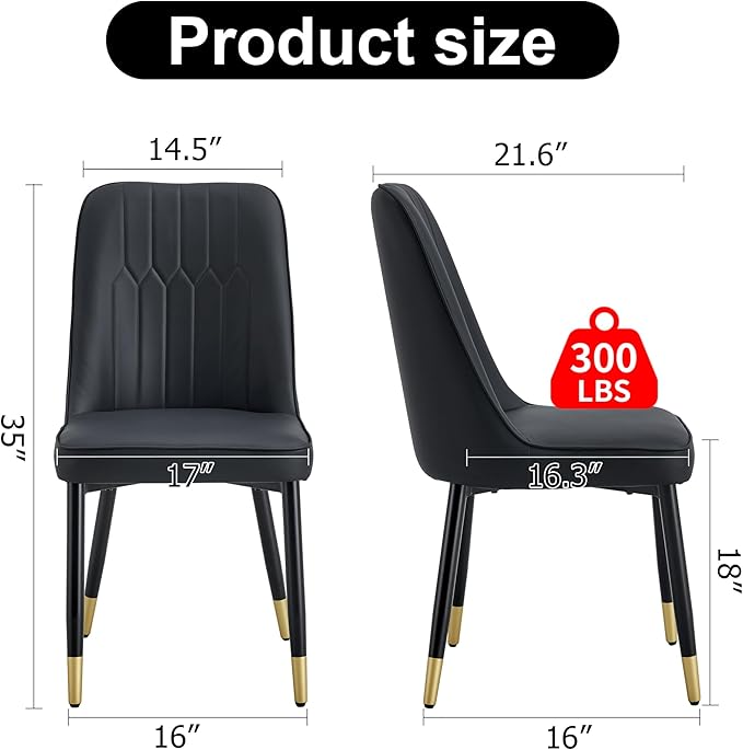 Modern Set of 4, Faux Leather Dining PU Upholstered Black Kitchen Chair Golden Metal Legs for Home Living Room, Restaurant, 4 Piece - LeafyLoom