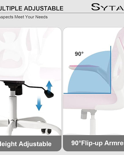 Sytas Home Office Chair Ergonomic, Mesh Desk Chair Lumbar Support, Ergonomic Computer Chair Adjustable Armrest(Pink) - LeafyLoom