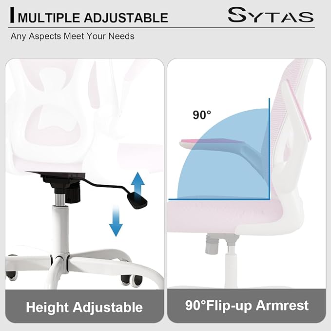 Sytas Home Office Chair Ergonomic, Mesh Desk Chair Lumbar Support, Ergonomic Computer Chair Adjustable Armrest(Pink) - LeafyLoom