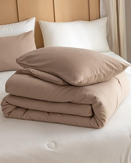 ROSGONIA California King Comforter Set Taupe Brown, 3pcs (1 Boho Tan Cal King Comforter & 2 Pillowcases), Soft Bedding Lightweight Bedspread Blanket - LeafyLoom