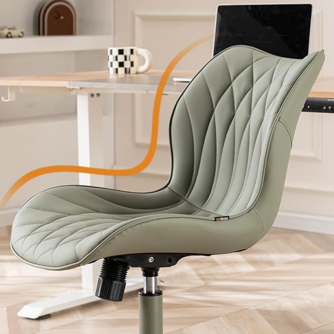YOUNUOKE Office Desk Chair, Comfy Home Office Chairs, Small Comfortable Desk Chairs with Wheels, Armless PU Leather Chairs for Computer Conference, Olive - LeafyLoom