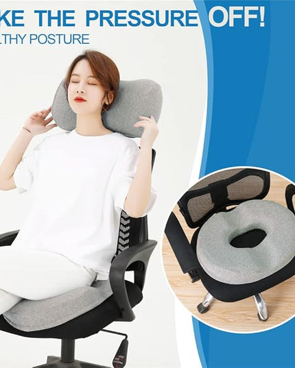JEMA Donut Pillow, Tailbone Memory Foam Seat Cushion by Ergonomic Innovations for Sores, Coccyx, Sciatica, Pregnancy, Post Natal (Grey) - LeafyLoom
