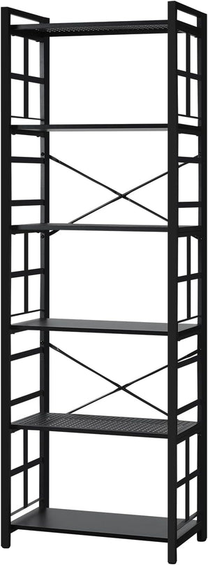 HOMBAZAAR Bookshelf,6 Tier Tall Bookshelf with Metal Frame,Open Bookshelves and Bookcases,Industrial Book Shelf for Living Room,Home Office and Bedroom,Black - LeafyLoom