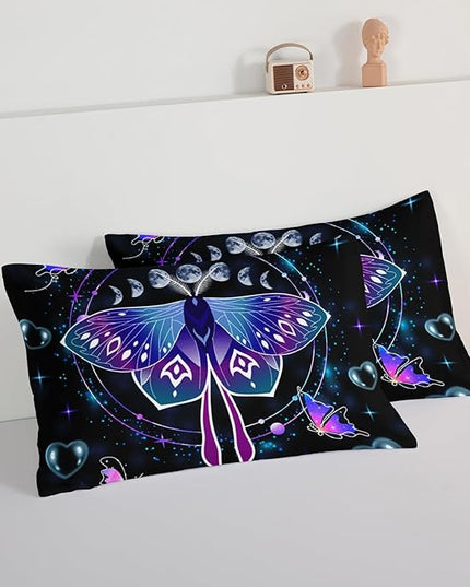 HOSIMA Butterfly Comforter Set with 2 Pillowcases,Moon Starry Sky Galaxy Comforter Butterfly Room Decor Aesthetics,Blue Heart -Shaped Bubble Twin Bed in A Bag Sets for Adults Kids Black Comforter. - LeafyLoom