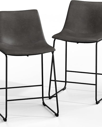 NicBex Retro Bar Stools Crazy-Horse Leather with Metal Legs Barstools, Lounge Kitchen Island Counter Stools, Set of 2, (Grey Color) (A-GE17019-USSU014) - LeafyLoom
