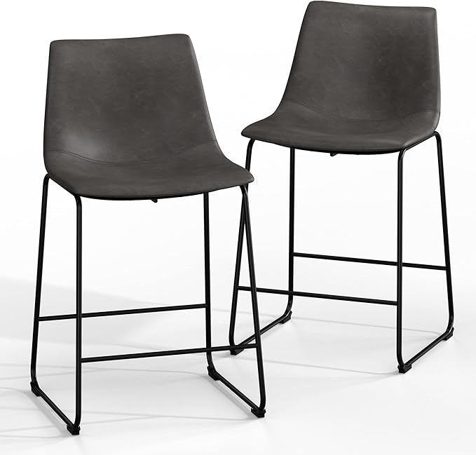 NicBex Retro Bar Stools Crazy-Horse Leather with Metal Legs Barstools, Lounge Kitchen Island Counter Stools, Set of 2, (Grey Color) (A-GE17019-USSU014) - LeafyLoom