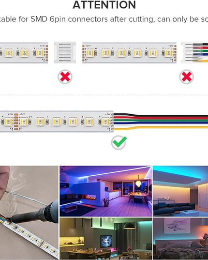 BTF-LIGHTING RGBCCT 5 Colors in 1 LED Tape Lights 5050SMD RGBWW RGB+Dimmable Color Temperature 2700K-6500K 16.4ft 96LED/m 480LED IP67 DC24V White PCB for Home Decoration(No Adapter or Controller) BTF-LIGHTING
