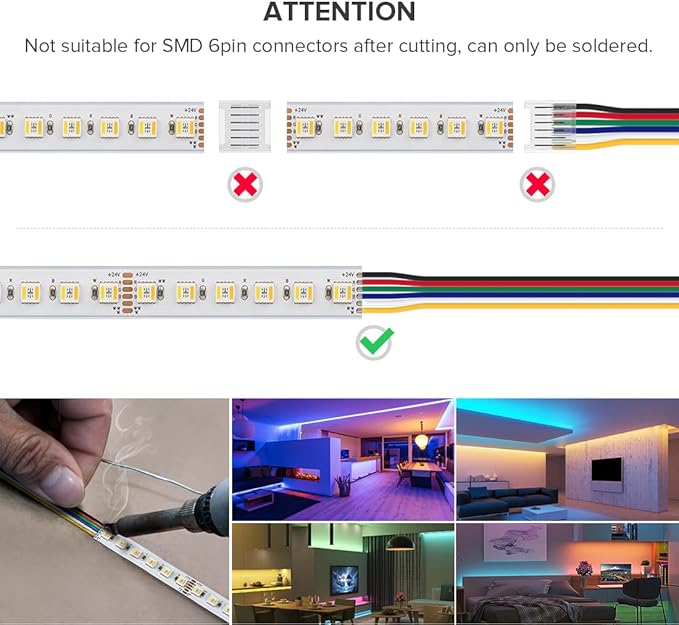 BTF-LIGHTING RGBCCT 5 Colors in 1 LED Tape Lights 5050SMD RGBWW RGB+Dimmable Color Temperature 2700K-6500K 16.4ft 96LED/m 480LED IP67 DC24V White PCB for Home Decoration(No Adapter or Controller) BTF-LIGHTING