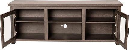 Flash Furniture Sheffield TV Stand up to 80" TVs - Modern Black Wash Finish & Full Glass Doors - 65" Engineered Wood Frame - 3 Height Adjustable Shelves - LeafyLoom