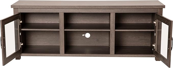 Flash Furniture Sheffield TV Stand up to 80" TVs - Modern Black Wash Finish & Full Glass Doors - 65" Engineered Wood Frame - 3 Height Adjustable Shelves - LeafyLoom