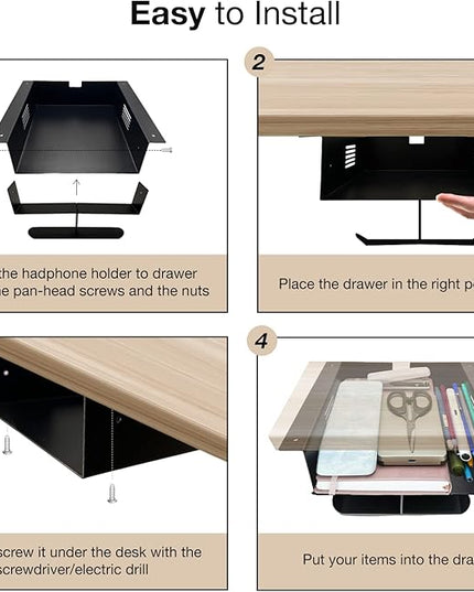 – Premium Under Desk Storage – Convenient Under Desk Drawer – Mountable Desk Drawer for Office & Home – Desk Storage from Alloy Steel – Ideal for Organizing – Size – Black/White - LeafyLoom