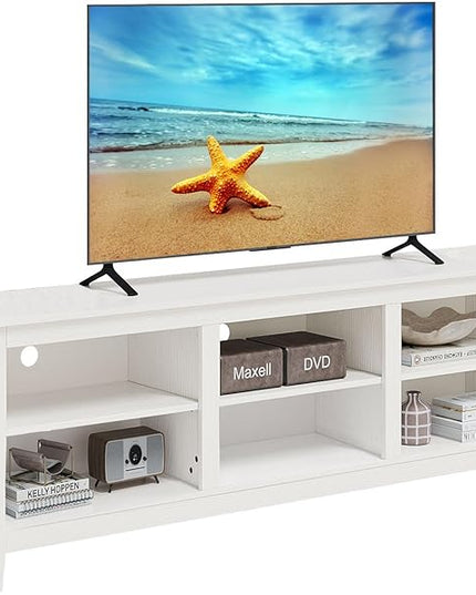 TV Stand for 75 inch TV with Storage,Modern TV Entertainment Center for Bedroom,TV Media Console Table with 6 Open Storage Shelve,63 inch Wood TV Cabinet White - LeafyLoom