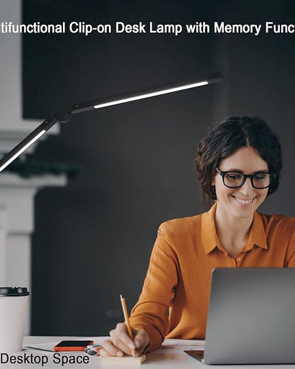 Desk Lamp, LED Desk Lamp with Clamp for Home Office, High Brightness Dimmable Desk Light, Adjustable Color Temperature Swing Arm Architect Lamp with Memory & Timing,Touch control Clamp Lamp - LeafyLoom