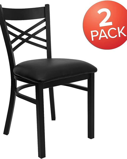 Flash Furniture Hercules Series "X" Back Metal Restaurant Chairs, Modern Upholstered Armless Dining Chairs for Restaurants/Kitchens, Set of 2, Black - LeafyLoom