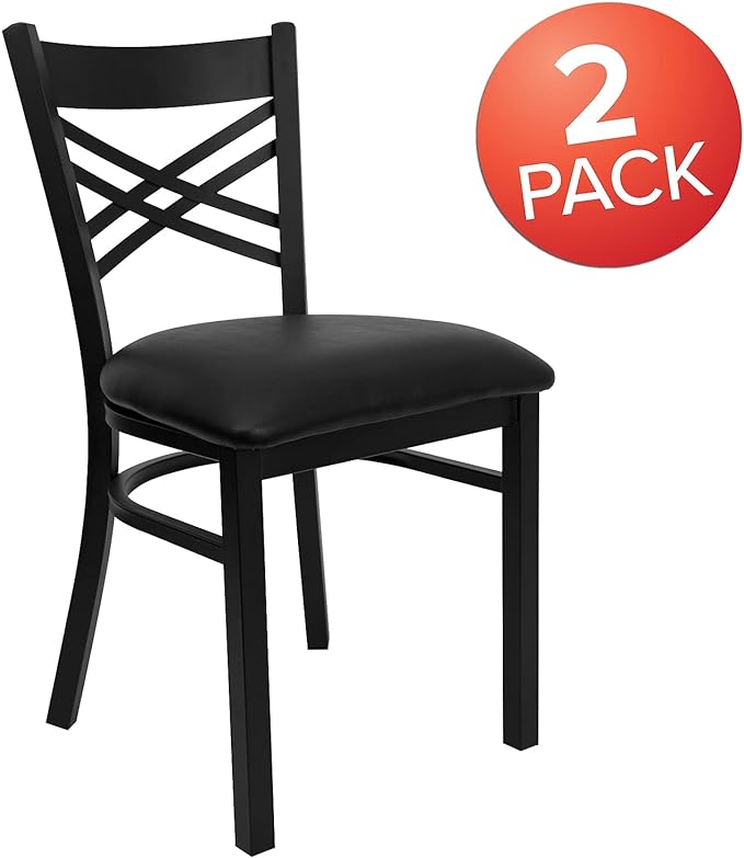 Flash Furniture Hercules Series "X" Back Metal Restaurant Chairs, Modern Upholstered Armless Dining Chairs for Restaurants/Kitchens, Set of 2, Black - LeafyLoom