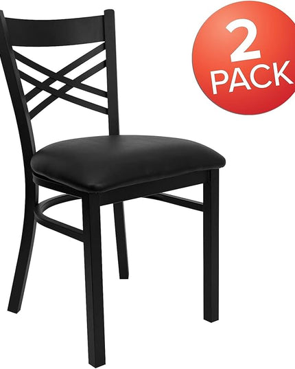Flash Furniture 2 Pack Hercules Series Black ''X'' Back Metal Restaurant Chair - Black Vinyl Seat & Hercules Series Black ''X'' Back Swivel Metal Barstool - Black Vinyl Seat - LeafyLoom