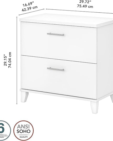 Bush WC81980 Somerset 2-Drawer Lateral File Cabinet, Letter/Legal, White, 30-Inch - LeafyLoom