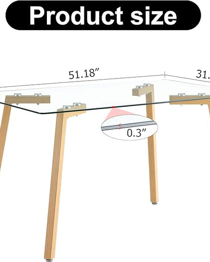 NicBex Glass Dining Table Modern Minimalist Rectangle Suitable for 4-6 People Equipped with 0.31 "Tempered Glass Tabletop and Metal Legs Writing Desk for Kitchen Dining Room, Transparent - LeafyLoom
