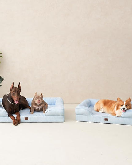 EHEYCIGA Orthopedic Dog Bed for Large Dogs, Waterproof Memory Foam with Sides, Non-Slip Bottom and Egg-Crate Foam Couch Bed with Washable Removable Cover, Light Blue EHEYCIGA