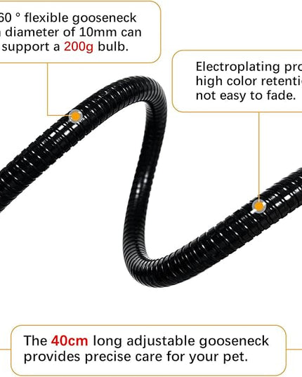 Desk Clip Lamp Holder Clamp Clip on Light with 40CM Swing Arm 360 ° Flexible Gooseneck Clip Lamp with 220CM Cable E27 Reading Clip Lamp for Bedroom Turtle Heating Lamps - LeafyLoom