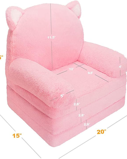Toddler Chair Comfy, Kids Couch Fold Out, Soft Baby Chairs,kids lounge chair for Play,Gift for 0-3 Years,Pink Kitty - LeafyLoom