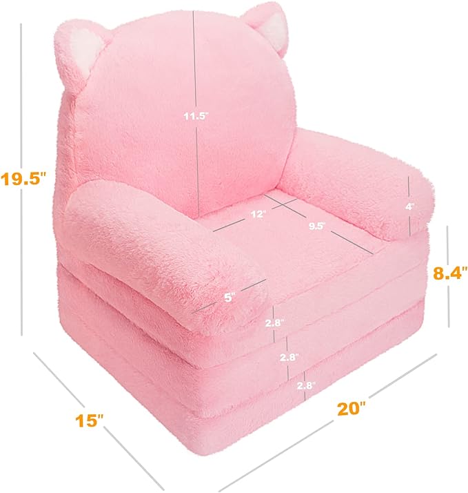 Toddler Chair Comfy, Kids Couch Fold Out, Soft Baby Chairs,kids lounge chair for Play,Gift for 0-3 Years,Pink Kitty - LeafyLoom