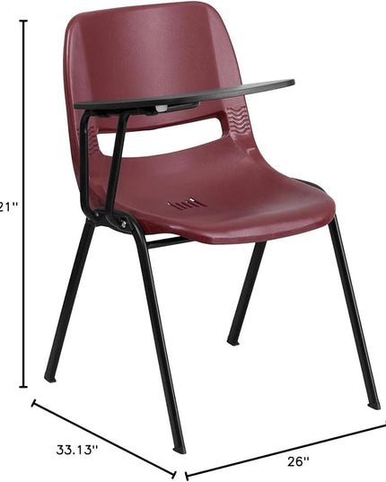 Flash Furniture HERCULES Burgundy Ergonomic Shell Chair with Right Handed Flip-Up Tablet Arm - LeafyLoom