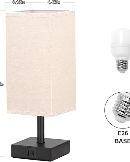 Ambimall Beige Table Lamp with USB Ports - 3 Way Touch Lamps Beside Desk, Nightstand Lamp for Bedrooms Living Room, Beige Shade with Black Base, LED Bulb Included(Beige) - LeafyLoom