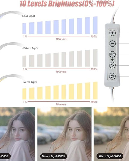 Half Moon Light for Nail Desk,30in Nail Desk Lamp, Lash Lamp for Eyelash Extensions Tattoo Spa Salon 180° All-Round Lighting Half Moon Nail Lamp with Cool/Warm Tones & 10 Brightness - LeafyLoom