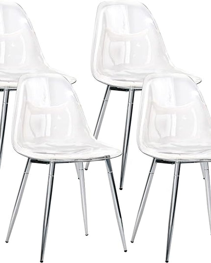 CangLong Acrylic Ghost Crystal Seat, Modern Plastic Shell Accent Side Chairs Legs for Kitchen, Dining, Living, Guest, Bed Room, Set of 4, Transparent + Silver - LeafyLoom