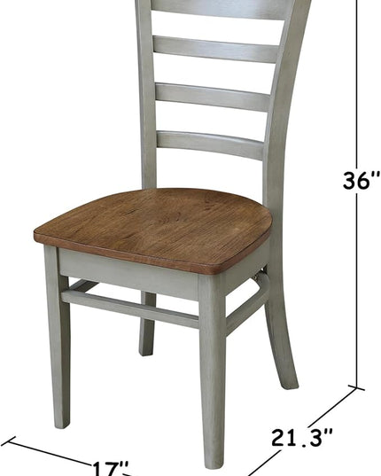 IC International Concepts 36" Round Top Pedestal Table with 2 Emily Chairs-Set of 3 Pieces Dining Sets, Onesize, Distressed Hickory/Stone - LeafyLoom